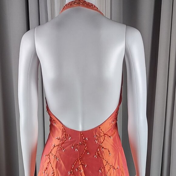 Jessica McClintock Gunne Sax Orange Halter Back, A Line Dress Size 3 Juniors. - Picture 5 of 11